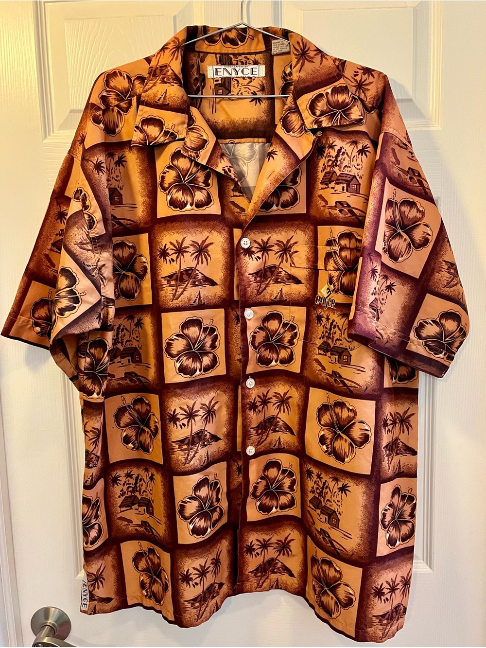 Enyce Y2K Mens XXL Button Down Shirt Palm Trees Hawaiian Polyester Vintage